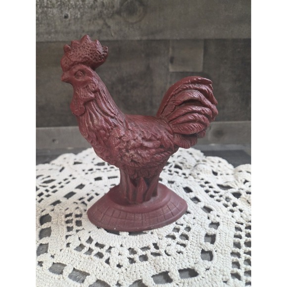 Vintage Red Rooster Cast Iron 6 Inch Tall Figurine Decor - Picture 1 of 5